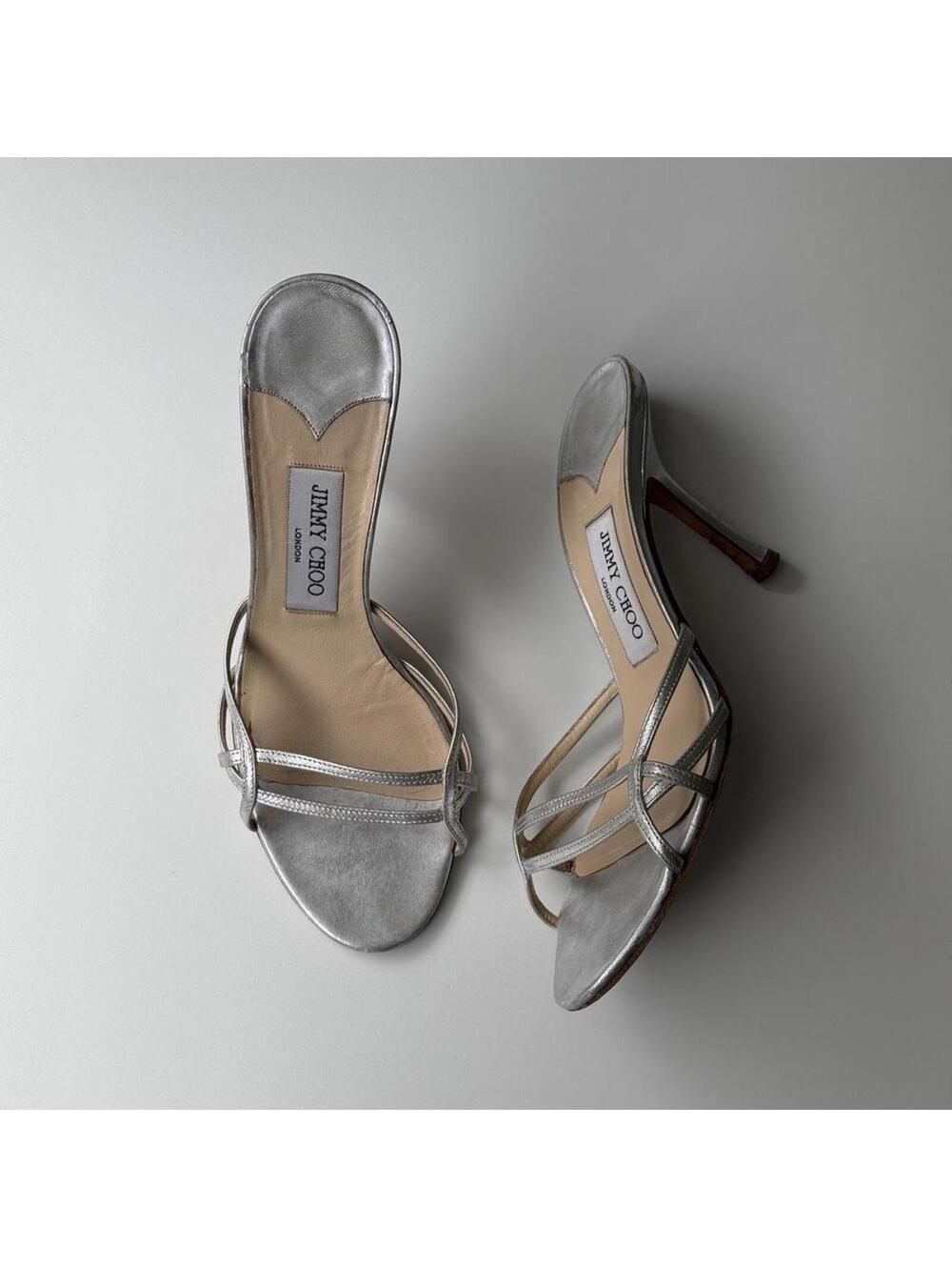 Jimmy Choo Silver Strappy Mules